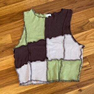 Garage Women’s Green and White Patchwork Tank Top Size S